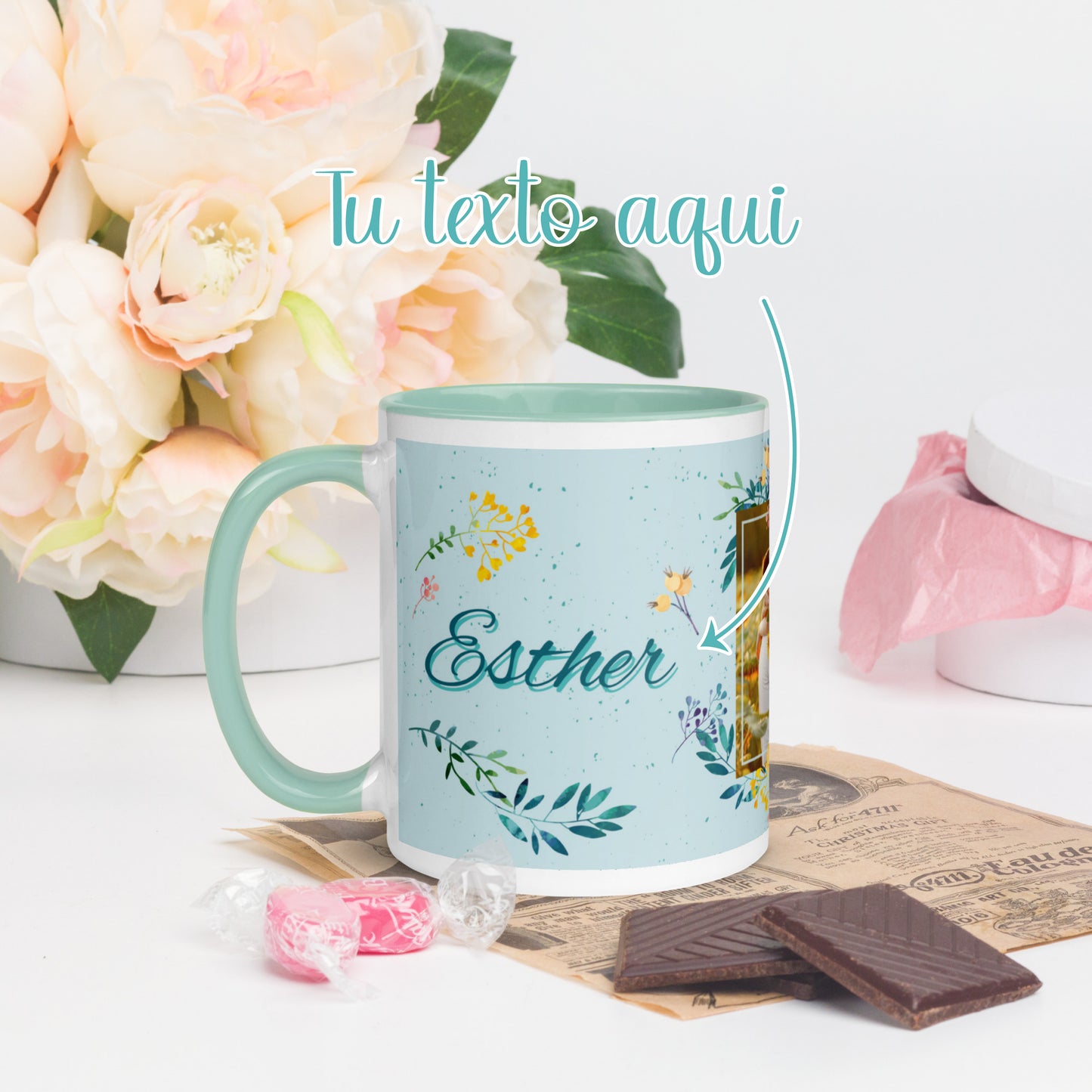 Taza Turquesa Personalizable con Foto y 2 Nombres