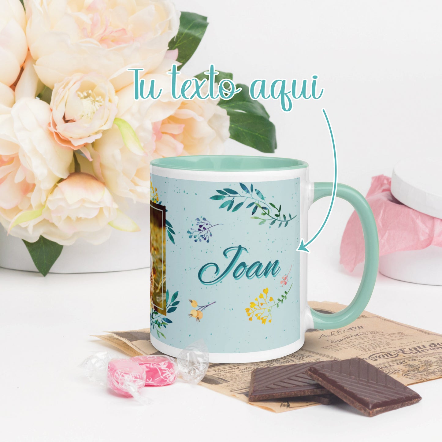 Taza Turquesa Personalizable con Foto y 2 Nombres